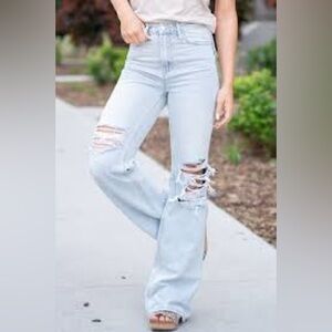 Light Blue Distressed Flare Jeans